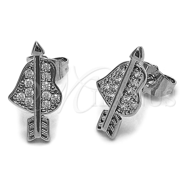Rhodium Gold Filled Stud Earring, Heart and Arrow Design, with White Cubic Zirconia, Polished, Rhodium Finish, 02.344.0209