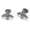 Rhodium Gold Filled Stud Earring, Bee Design, with White Micro Pave, Polished, Rhodium Finish, 02.344.0211