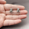 Rhodium Gold Filled Stud Earring, Teddy Bear and Heart Design, with White and Black Micro Pave, Polished, Rhodium Finish, 02.342.0197.1