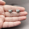 Rhodium Gold Filled Stud Earring, Heart Design, with White Micro Pave, Polished, Rhodium Finish, 02.344.0212