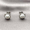 Rhodium Gold Filled Stud Earring, Cluster Design, with Ivory Pearl and White Cubic Zirconia, Polished, Rhodium Finish, 02.344.0218
