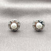 Rhodium Gold Filled Stud Earring, Star Design, with Ivory Pearl and White Micro Pave, Polished, Rhodium Finish, 02.344.0219
