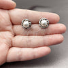Rhodium Gold Filled Stud Earring, Flower Design, with Ivory Pearl and White Micro Pave, Polished, Rhodium Finish, 02.344.0220