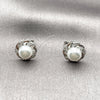 Rhodium Gold Filled Stud Earring, Flower Design, with Ivory Pearl and White Micro Pave, Polished, Rhodium Finish, 02.344.0220