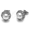 Rhodium Gold Filled Stud Earring, Flower Design, with Ivory Pearl and White Micro Pave, Polished, Rhodium Finish, 02.344.0220