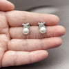 Rhodium Gold Filled Stud Earring, with Ivory Pearl and White Micro Pave, Polished, Rhodium Finish, 02.344.0221