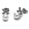 Rhodium Gold Filled Stud Earring, with Ivory Pearl and White Micro Pave, Polished, Rhodium Finish, 02.344.0221