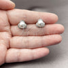 Rhodium Gold Filled Stud Earring, Flower and Leaf Design, with Ivory Pearl and White Micro Pave, Polished, Rhodium Finish, 02.344.0222