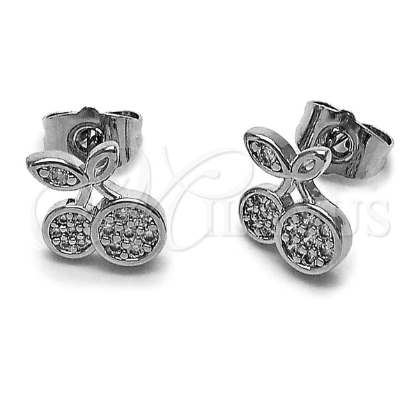 Rhodium Gold Filled Stud Earring, Cherry Design, with White Micro Pave, Polished, Rhodium Finish, 02.344.0165.1