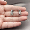 Rhodium Gold Filled Stud Earring, Paperclip Design, with White Cubic Zirconia and White Micro Pave, Polished, Rhodium Finish, 02.344.0226