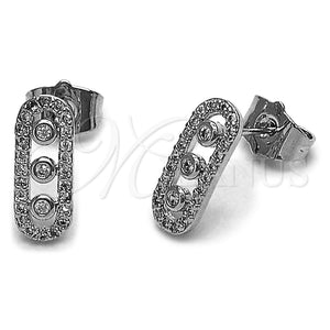 Rhodium Gold Filled Stud Earring, Paperclip Design, with White Cubic Zirconia and White Micro Pave, Polished, Rhodium Finish, 02.344.0226