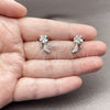 Rhodium Gold Filled Stud Earring, Shoes and Flower Design, with White Cubic Zirconia and White Micro Pave, Polished, Rhodium Finish, 02.344.0228
