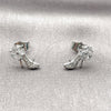 Rhodium Gold Filled Stud Earring, Shoes and Flower Design, with White Cubic Zirconia and White Micro Pave, Polished, Rhodium Finish, 02.344.0228