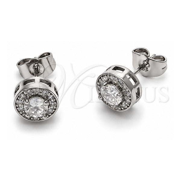 White Gold Filled Stud Earring, Cluster Design, with White Cubic Zirconia and White Micro Pave, Polished, Rhodium Finish, 02.344.0230