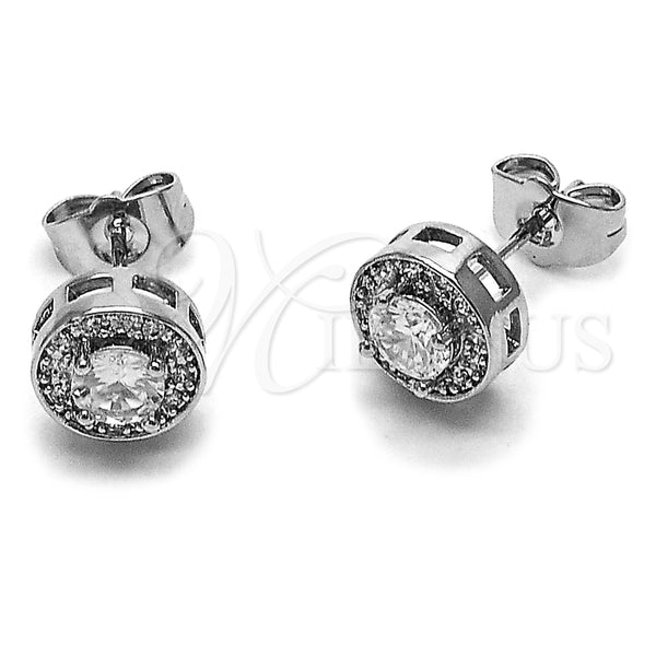 Rhodium Gold Filled Stud Earring, Cluster Design, with White Cubic Zirconia and White Micro Pave, Polished, Rhodium Finish, 02.344.0230