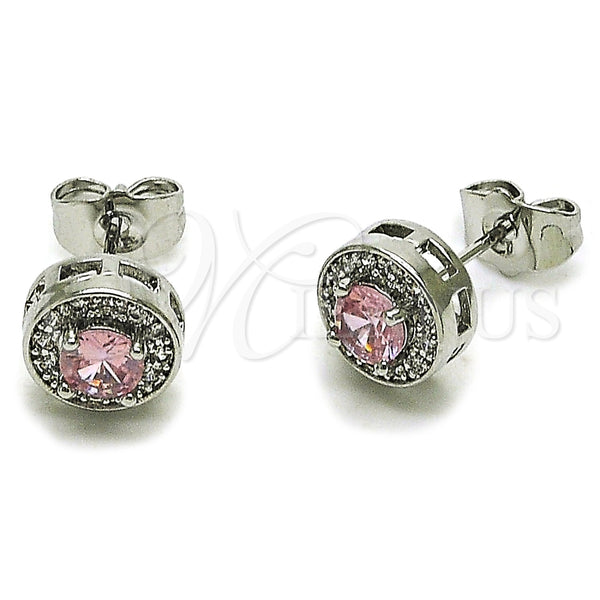 Rhodium Gold Filled Stud Earring, Cluster Design, with Pink Cubic Zirconia and White Micro Pave, Polished, Rhodium Finish, 02.344.0230.1