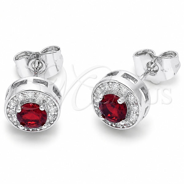 Rhodium Gold Filled Stud Earring, Cluster Design, with Garnet Cubic Zirconia and White Micro Pave, Polished, Rhodium Finish, 02.344.0230.3