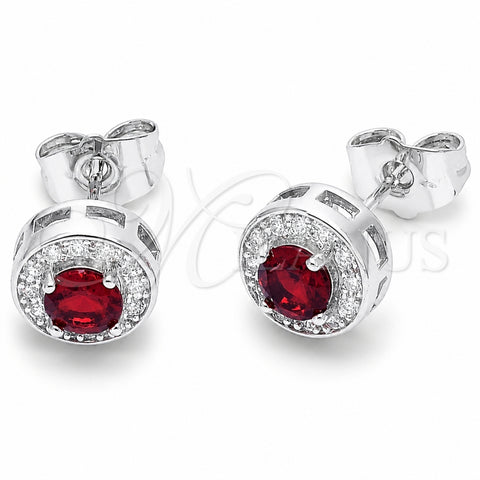 Rhodium Gold Filled Stud Earring, Cluster Design, with Garnet Cubic Zirconia and White Micro Pave, Polished, Rhodium Finish, 02.344.0230.3