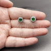 Rhodium Gold Filled Stud Earring, Cluster Design, with Green Cubic Zirconia and White Micro Pave, Polished, Rhodium Finish, 02.344.0230.4