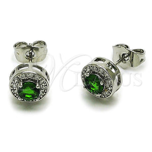 Rhodium Gold Filled Stud Earring, Cluster Design, with Green Cubic Zirconia and White Micro Pave, Polished, Rhodium Finish, 02.344.0230.4