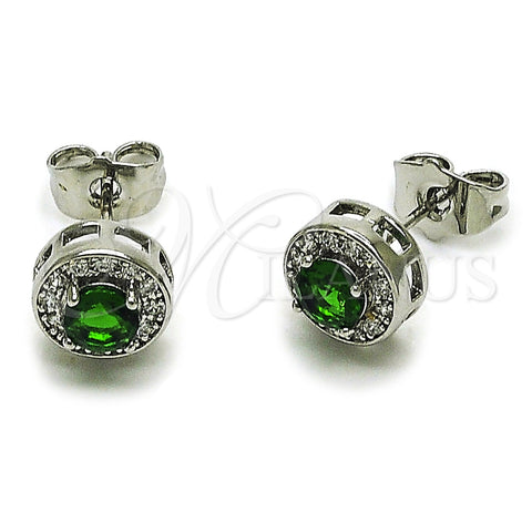 Rhodium Gold Filled Stud Earring, Cluster Design, with Green Cubic Zirconia and White Micro Pave, Polished, Rhodium Finish, 02.344.0230.4