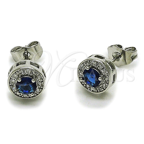 Rhodium Gold Filled Stud Earring, Cluster Design, with Sapphire Blue Cubic Zirconia and White Micro Pave, Polished, Rhodium Finish, 02.344.0230.5