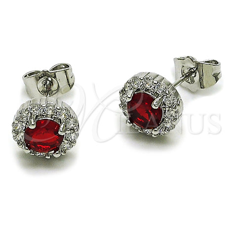 Rhodium Gold Filled Stud Earring, Cluster Design, with Garnet and White Cubic Zirconia, Polished, Rhodium Finish, 02.344.0231.3