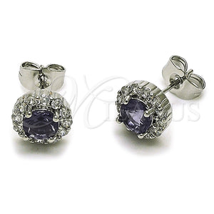 Rhodium Gold Filled Stud Earring, Cluster Design, with Amethyst and White Cubic Zirconia, Polished, Rhodium Finish, 02.344.0231.4
