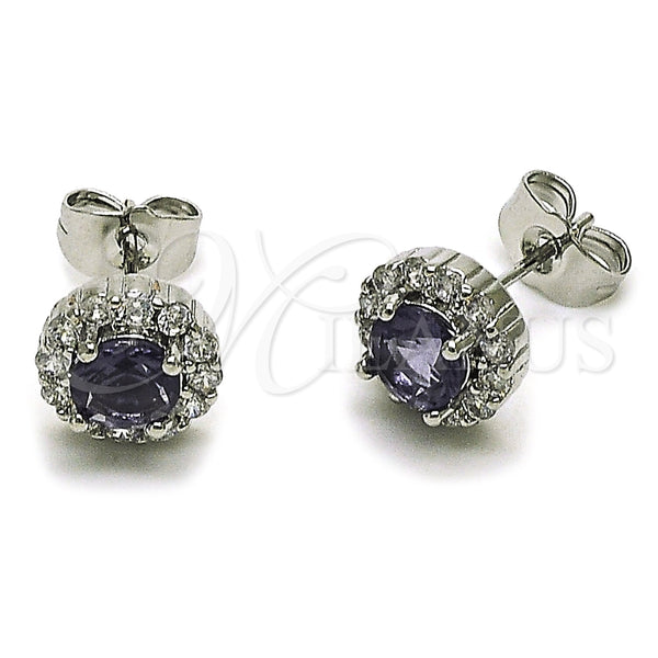 Rhodium Gold Filled Stud Earring, Cluster Design, with Amethyst and White Cubic Zirconia, Polished, Rhodium Finish, 02.344.0231.4