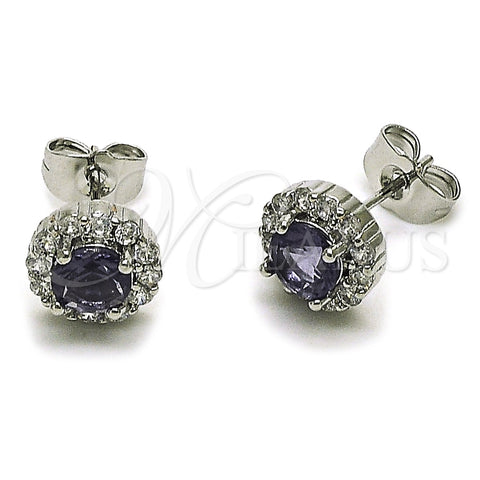 Rhodium Gold Filled Stud Earring, Cluster Design, with Amethyst and White Cubic Zirconia, Polished, Rhodium Finish, 02.344.0231.4
