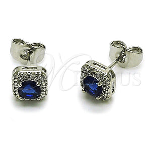 Rhodium Gold Filled Stud Earring, Cluster Design, with Sapphire Blue Cubic Zirconia and White Micro Pave, Polished, Rhodium Finish, 02.344.0101.6