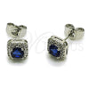 Rhodium Gold Filled Stud Earring, Cluster Design, with Sapphire Blue Cubic Zirconia and White Micro Pave, Polished, Rhodium Finish, 02.344.0101.6