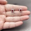Rhodium Gold Filled Stud Earring, Cluster Design, with Garnet Cubic Zirconia and White Micro Pave, Polished, Rhodium Finish, 02.344.0101.7