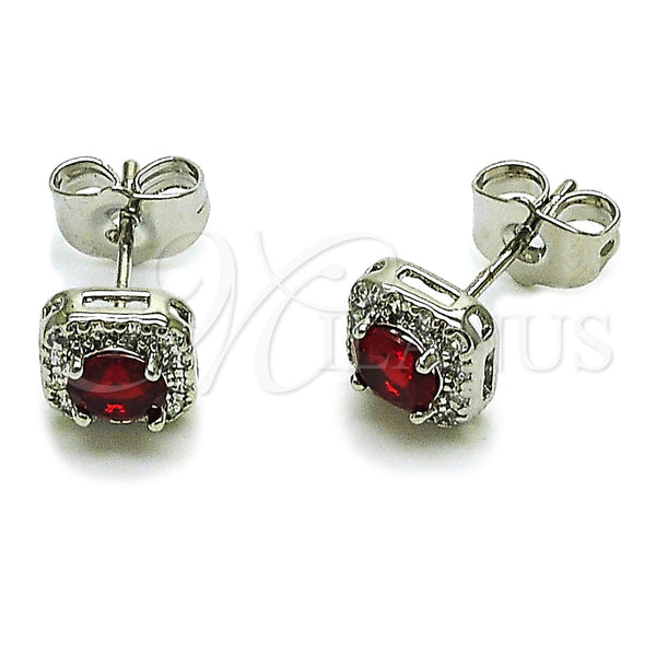 Rhodium Gold Filled Stud Earring, Cluster Design, with Garnet Cubic Zirconia and White Micro Pave, Polished, Rhodium Finish, 02.344.0101.7