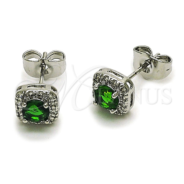 Rhodium Gold Filled Stud Earring, Cluster Design, with Green Cubic Zirconia and White Micro Pave, Polished, Rhodium Finish, 02.344.0101.8