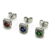 Rhodium Gold Filled Stud Earring, Cluster Design, with Green Cubic Zirconia and White Micro Pave, Polished, Rhodium Finish, 02.344.0101.8