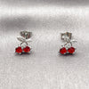 Rhodium Gold Filled Stud Earring, Cherry Design, with Garnet Cubic Zirconia and White Micro Pave, Polished, Rhodium Finish, 02.344.0232