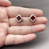 Rhodium Gold Filled Stud Earring, Four-leaf Clover Design, with Garnet Cubic Zirconia and White Micro Pave, Polished, Rhodium Finish, 02.283.0151.3
