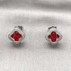 Rhodium Gold Filled Stud Earring, Four-leaf Clover Design, with Garnet Cubic Zirconia and White Micro Pave, Polished, Rhodium Finish, 02.283.0151.3