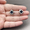 Rhodium Gold Filled Stud Earring, Four-leaf Clover Design, with Sapphire Blue Cubic Zirconia and White Micro Pave, Polished, Rhodium Finish, 02.283.0151.4