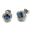 Rhodium Gold Filled Stud Earring, Four-leaf Clover Design, with Sapphire Blue Cubic Zirconia and White Micro Pave, Polished, Rhodium Finish, 02.283.0151.4