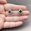 Rhodium Gold Filled Stud Earring, Four-leaf Clover Design, with Green Cubic Zirconia and White Micro Pave, Polished, Rhodium Finish, 02.283.0151.5