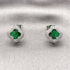 Rhodium Gold Filled Stud Earring, Four-leaf Clover Design, with Green Cubic Zirconia and White Micro Pave, Polished, Rhodium Finish, 02.283.0151.5