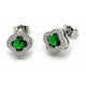 Arete Dormilona 02.283.0151.5 Oro Laminado Blanco, Diseño de Trébol de Cuatro Hojas, con Zirconia Cubica Verde y Micro Pave Blanca, Pulido, Rodinado