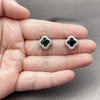 Rhodium Gold Filled Stud Earring, Four-leaf Clover Design, with Black Cubic Zirconia and White Micro Pave, Polished, Rhodium Finish, 02.283.0151.6