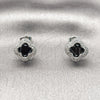 Rhodium Gold Filled Stud Earring, Four-leaf Clover Design, with Black Cubic Zirconia and White Micro Pave, Polished, Rhodium Finish, 02.283.0151.6