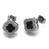 Rhodium Gold Filled Stud Earring, Four-leaf Clover Design, with Black Cubic Zirconia and White Micro Pave, Polished, Rhodium Finish, 02.283.0151.6