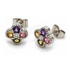 White Gold Filled Stud Earring, Four-leaf Clover and Floral Design, with Multicolor Cubic Zirconia, Polished, Rhodium Finish, 02.344.0234