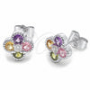 Rhodium Gold Filled Stud Earring, Four-leaf Clover Design, with Multicolor Cubic Zirconia, Polished, Rhodium Finish, 02.344.0234