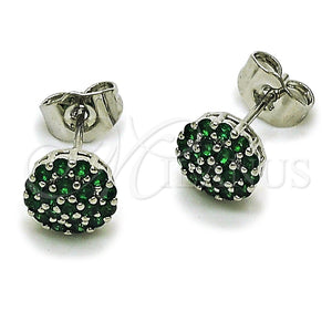 Rhodium Gold Filled Stud Earring, Flower Design, with Green Cubic Zirconia, Polished, Rhodium Finish, 02.344.0159.4